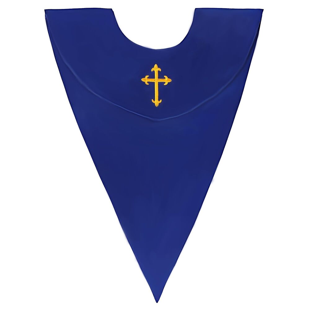 1693 Unisex Classic V Shape Choir Solid Satin Stole with Embroidery Cross